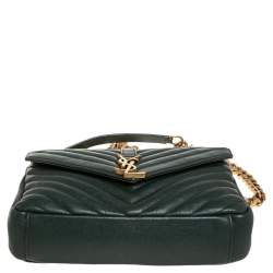 Pre Owned Saint Laurent Green Matelassé Leather Medium College Top Handle Bag