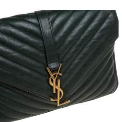 Pre Owned Saint Laurent Green Matelassé Leather Medium College Top Handle Bag