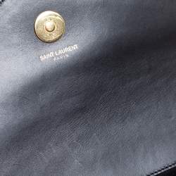 Pre Owned Saint Laurent Black Matelassé Leather Monogram Envelope Clutch