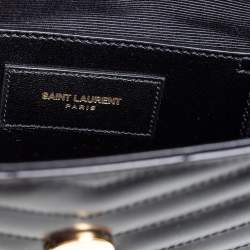 Pre Owned Saint Laurent Black Matelassé Leather Monogram Envelope Clutch