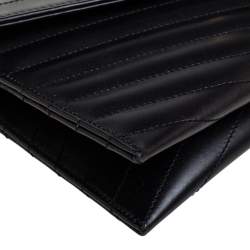 Pre Owned Saint Laurent Black Matelassé Leather Monogram Envelope Clutch