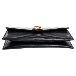 Pre Owned Saint Laurent Black Matelassé Leather Monogram Envelope Clutch