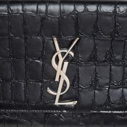 Pre Owned Saint Laurent Black Croc Embossed Leather Kate Monogram Clutch