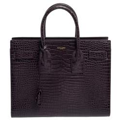 Pre Owned Saint Laurent Purple Croc Embossed Leather Small Classic Sac De Jour Tote