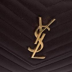 Pre Owned Saint Laurent Burgundy Matelassé Leather Monogram Envelope Wallet on Chain