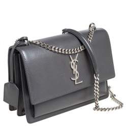Pre Owned حقيبة كتف سان لوران سنسيت جلد رصاصي متوسطة