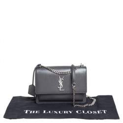 Pre Owned حقيبة كتف سان لوران سنسيت جلد رصاصي متوسطة