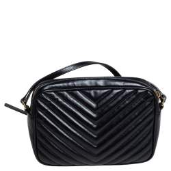 مملوكة مسبقًا Saint Laurent Black Matelassé Leather Monogram Lou Camera Crossbody Bag