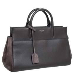 Pre Owned Saint Laurent Grey Leather and Suede Small Cabas Rive Gauche Tote