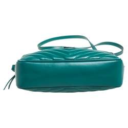 Pre Owned Saint Laurent Green Matelassé Leather Monogram Lou Camera Crossbody Bag