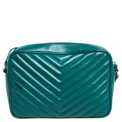 Pre Owned Saint Laurent Green Matelassé Leather Monogram Lou Camera Crossbody Bag