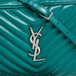 Pre Owned Saint Laurent Green Matelassé Leather Monogram Lou Camera Crossbody Bag