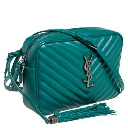Pre Owned Saint Laurent Green Matelassé Leather Monogram Lou Camera Crossbody Bag