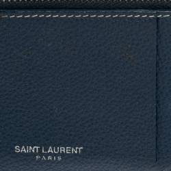 Saint Laurent Grained Blue Leather Fragments Card Holder