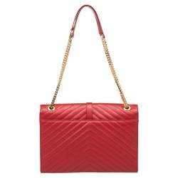 Pre Owned حقيبة كتف سان لوران جلد مبطن أحمر طراز مظروف