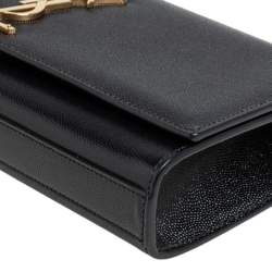 Pre Owned Saint Laurent Black Grained Leather Kate Monogram Clutch