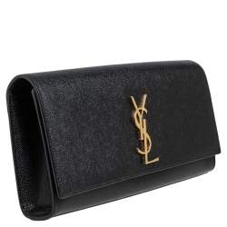 Pre Owned Saint Laurent Black Grained Leather Kate Monogram Clutch