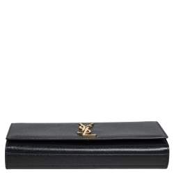 Pre Owned Saint Laurent Black Grained Leather Kate Monogram Clutch