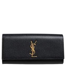Pre Owned Saint Laurent Black Grained Leather Kate Monogram Clutch