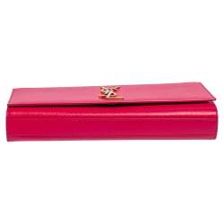 Pre Owned Saint Laurent Pink Pebbled Leather Cassandre Clutch