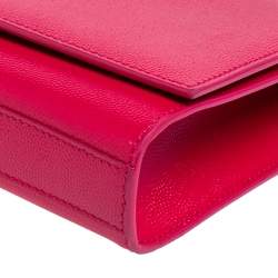Pre Owned Saint Laurent Pink Pebbled Leather Cassandre Clutch