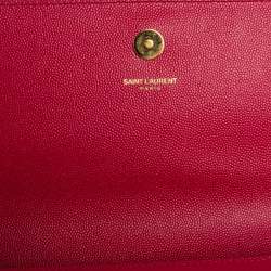 Pre Owned Saint Laurent Pink Pebbled Leather Cassandre Clutch