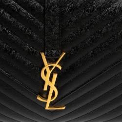 Pre Owned حقيبة كتف سان لوران إنفيلوب جلد شيفرون مبطن مونوغرامي أسود 