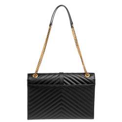 Pre Owned حقيبة كتف سان لوران إنفيلوب جلد شيفرون مبطن مونوغرامي أسود 