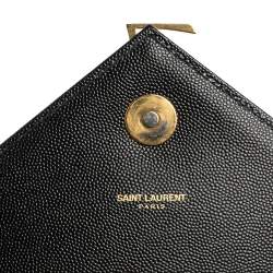 Pre Owned حقيبة كتف سان لوران إنفيلوب جلد شيفرون مبطن مونوغرامي أسود 