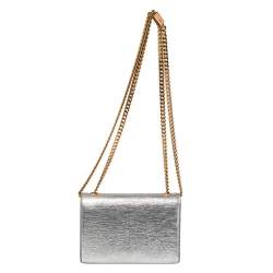 مملوكة مسبقًا Saint Laurent Silver Textured Leather Small Kate Tassel Crossbody Bag