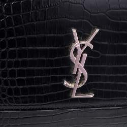 Pre Owned Saint Laurent Black Croc Embossed Leather Large Sunset Shoulder Bag