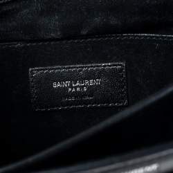 Pre Owned Saint Laurent Black Croc Embossed Leather Large Sunset Shoulder Bag