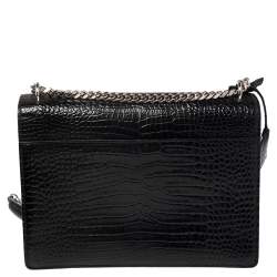 Pre Owned Saint Laurent Black Croc Embossed Leather Large Sunset Shoulder Bag