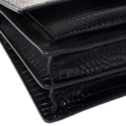 Pre Owned Saint Laurent Black Croc Embossed Leather Large Sunset Shoulder Bag