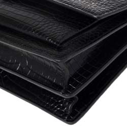 Pre Owned Saint Laurent Black Croc Embossed Leather Large Sunset Shoulder Bag