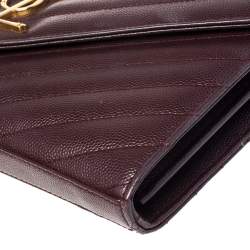 مملوكة مسبقًا Saint Laurent Burgundy Matelassé Leather Monogram Envelope Wallet on Chain