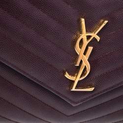 مملوكة مسبقًا Saint Laurent Burgundy Matelassé Leather Monogram Envelope Wallet on Chain
