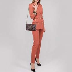 مملوكة مسبقًا Saint Laurent Burgundy Matelassé Leather Monogram Envelope Wallet on Chain