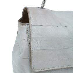 Yves Saint Laurent White Crocodile-Embossed Leather Flap Bag