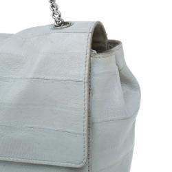 Yves Saint Laurent White Crocodile-Embossed Leather Flap Bag