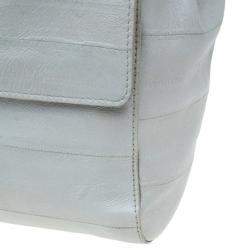 Yves Saint Laurent White Crocodile-Embossed Leather Flap Bag