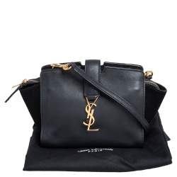 Pre Owned Saint Laurent Black Leather and Suede Monogram Toy Cabas Crossbody Bag