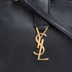 Pre Owned Saint Laurent Black Leather and Suede Monogram Toy Cabas Crossbody Bag