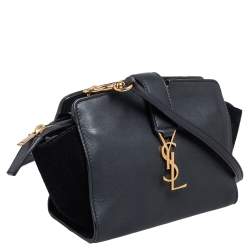 Pre Owned Saint Laurent Black Leather and Suede Monogram Toy Cabas Crossbody Bag