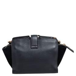 Pre Owned Saint Laurent Black Leather and Suede Monogram Toy Cabas Crossbody Bag