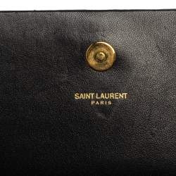 Pre Owned Saint Laurent Black Suede Cassandre Tassel Clutch