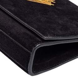 Pre Owned Saint Laurent Black Suede Cassandre Tassel Clutch