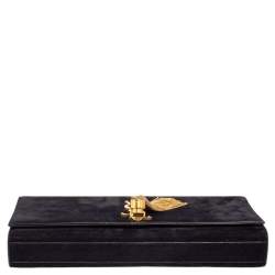 Pre Owned Saint Laurent Black Suede Cassandre Tassel Clutch
