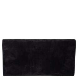 Pre Owned Saint Laurent Black Suede Cassandre Tassel Clutch