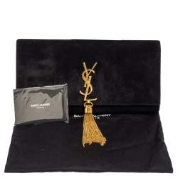Pre Owned Saint Laurent Black Suede Cassandre Tassel Clutch